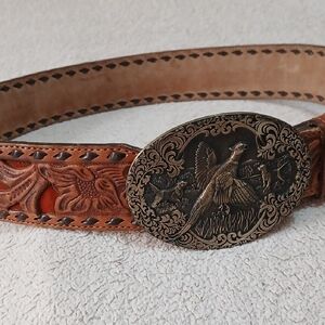 Brass Buckle W/ Tooled Leather Belt